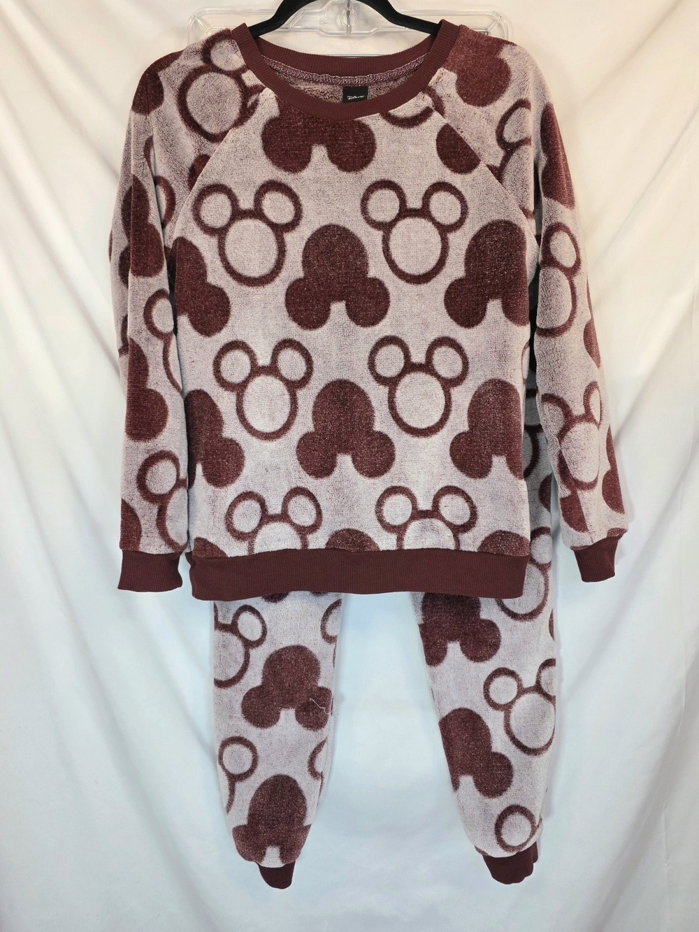 Disney Mickey Mouse Plush Fleece Pajamas Set Sz S Joggers Lounge Pink Maroon
